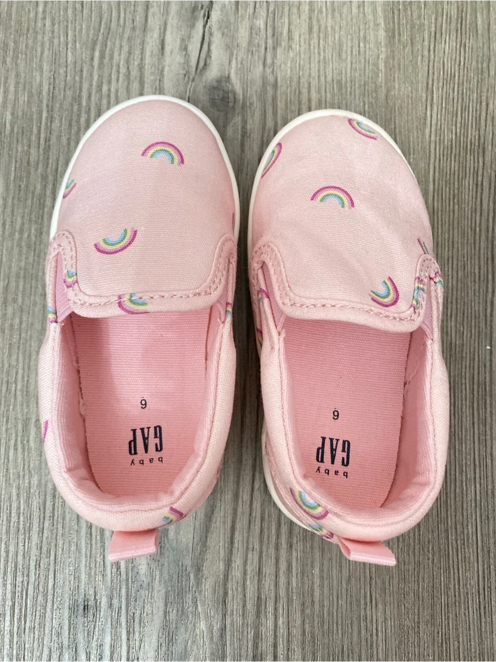 GAP Pink Canvas Slip-On Baby Shoes with Rainbow Print